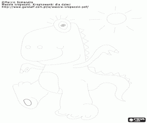 A happy dragon, dotted line coloring page