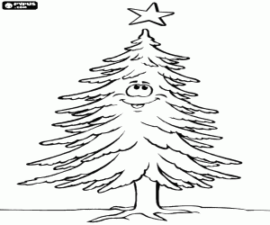 A happy fir and a star in the forest coloring page