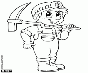 A happy miner ready for work coloring page