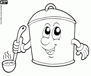 A happy saucepan with food coloring page