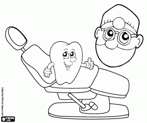 The happy tooth and the dentist coloring page
