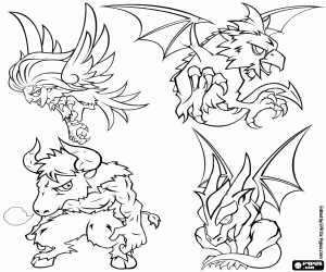 Harpy, Cockatrice, Minotaur,Gargoyle coloring page