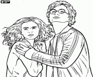 Harry and Hermione in danger coloring page