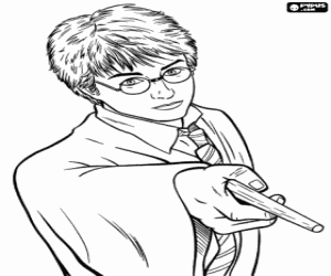 Harry Potter with the magic wand coloring page