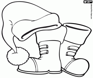 The hat and the boots of Santa Claus coloring page
