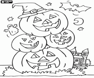 Some haunted pumpkins coloring page