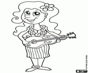 A hawaiian woman with the ukulele coloring page