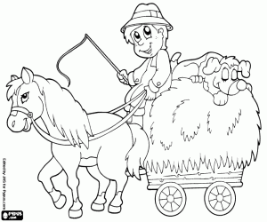 A hay cart coloring page
