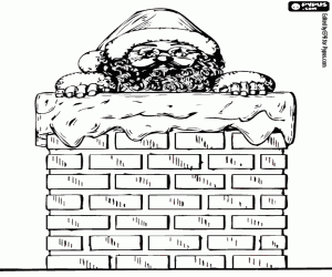 The head of Santa in the chimney coloring page