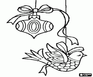 Heart and bird for Christmas coloring page