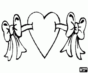 Heart crossed by two ribbons coloring page
