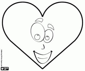Heart with eyes, nose and mouth coloring page