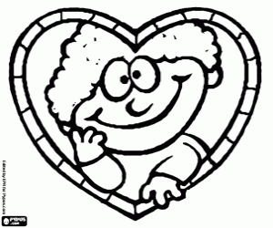 Heart with the funny face of mom coloring page