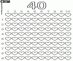 Hearts to count up to 40 coloring page