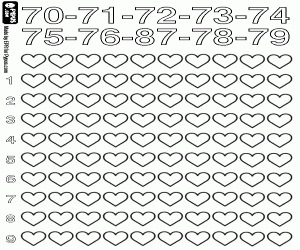 Hearts to count from 70 to 79 coloring page