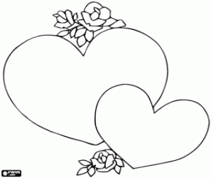 Hearts and flowers for Valentine day coloring page