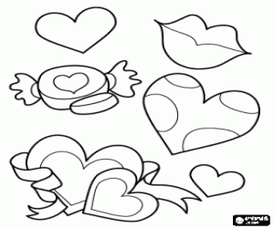 Hearts and kisses for Mom coloring page