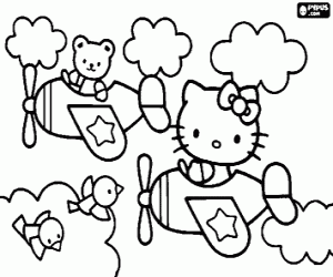 Hello Kitty and the airplanes coloring page