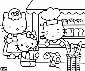 Hello Kitty at the bakery coloring page