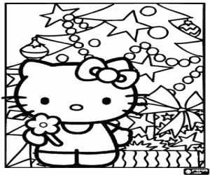 Hello Kitty Christmas greeting coloring page