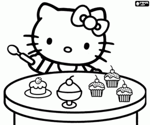 Hello Kitty and the cupcakes coloring page