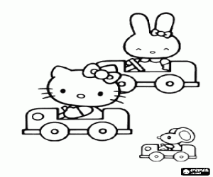 Hello Kitty and friends in cars coloring page
