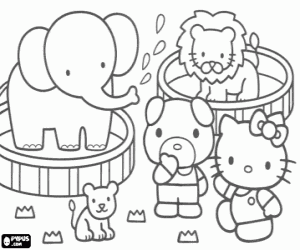 Hello Kitty and friends at the zoo coloring page