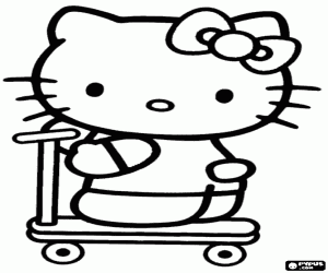 Hello Kitty on a kick scooter coloring page