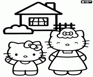 Hello Kitty with her mother coloring page