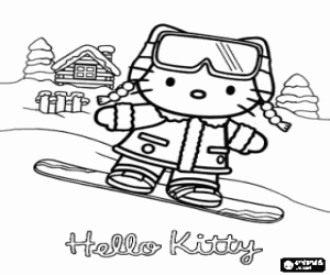 Hello Kitty with the snowboard coloring page