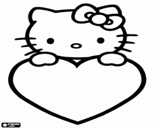 Hello Kitty with a big heart coloring page