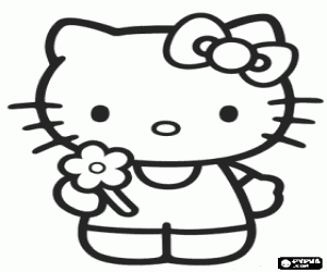 Hello Kitty with a flower in her hand coloring page