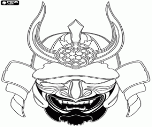Helmet and mask of a samurai coloring page