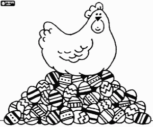 A hen and Easter eggs coloring page