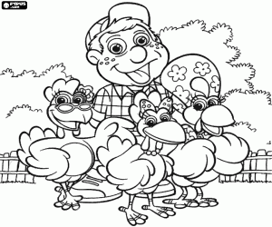 The hens and Julio of Cocoricó coloring page