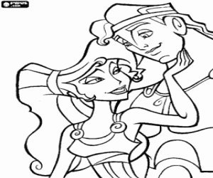 Hercules and Meg in love coloring page