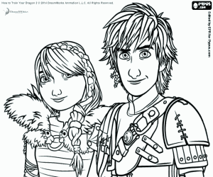 Hiccup and Astrid, the protagonists coloring page
