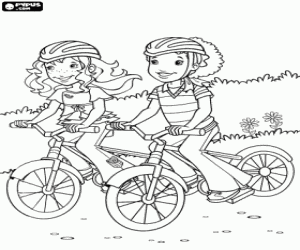 Holly and Carrie with mountain bikes coloring page