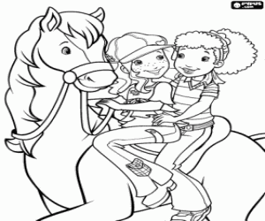 Holly Hobbie and Carrie on horseback coloring page