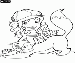 Holly Hobbie with her cat coloring page