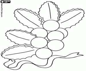 Holly leaves with ribbon coloring page