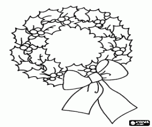 A holly wreath for Christmas coloring page