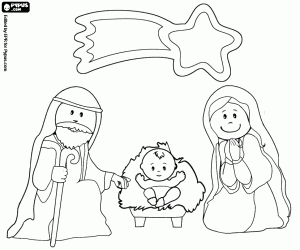 Holy Family and the Christmas star coloring page