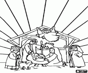 The Holy Family in the stable coloring page