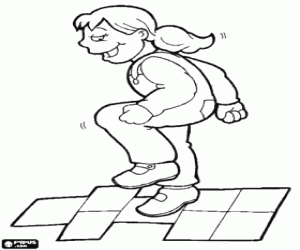 Hopscotch, a traditional game coloring page