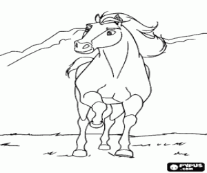 Horse galloping in the landscape coloring page