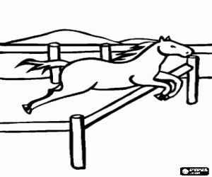 Horse jumping over a fence coloring page