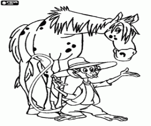 Horse and monkey, friends of Pippi coloring page