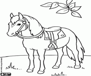 A horse with saddle coloring page