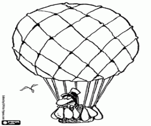 The hot air balloon with a passenger coloring page